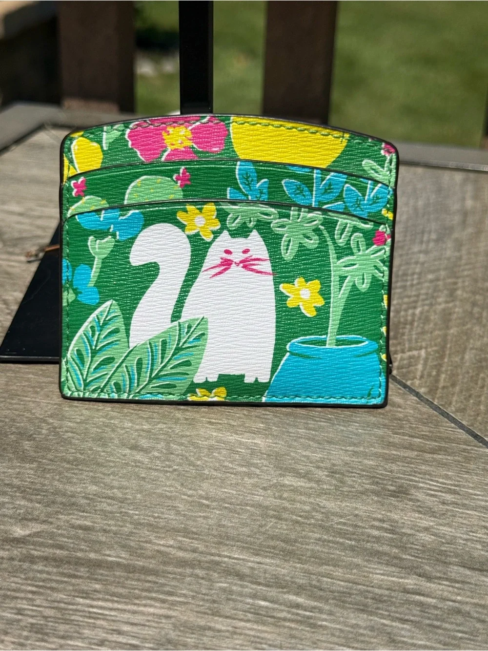 kate spade Green Floral Cat Cardholder